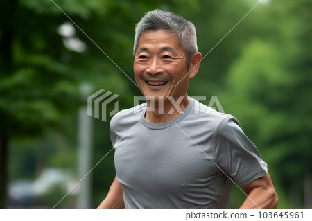 健康的日本老人在公園慢跑 AI 生成圖像 103645961