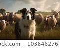 Cute border collie dog guards a flock of sheep. Generative ai images 103646276