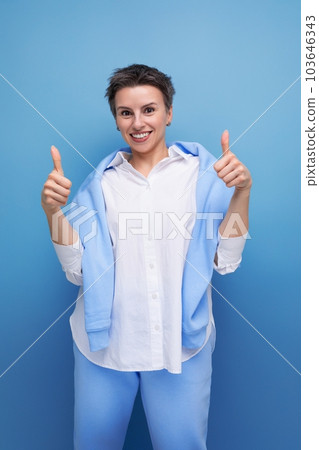 portrait of positive positive young millennial woman showing confidence portrait of positive positive young millennial woman showing confidence 103646343