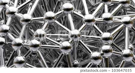 Illustration of a futuristic metallic sculpture made of balls and poles in a 3D render 3d render Illustration of a futuristic metallic sculpture made of balls and poles in a 3D render 3d render 103647035
