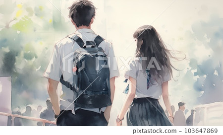 High school couple on their way home_2 Generative AI 103647869