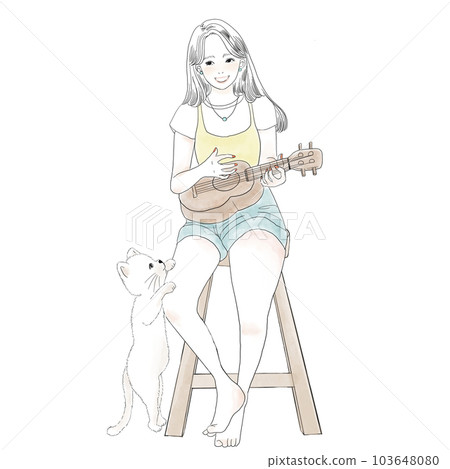 彈尤克里裡的女人的插圖 103648080