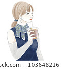 Illustration of a woman drinking latte 103648216