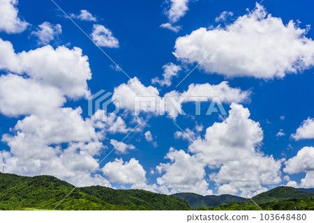 Rolling mountains with blue sky and clouds background 103648480