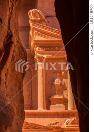 Petra, Jordan Siq, Treasury, Al Khazneh frame view Petra, Jordan Siq, Treasury, Al Khazneh frame view 103649704