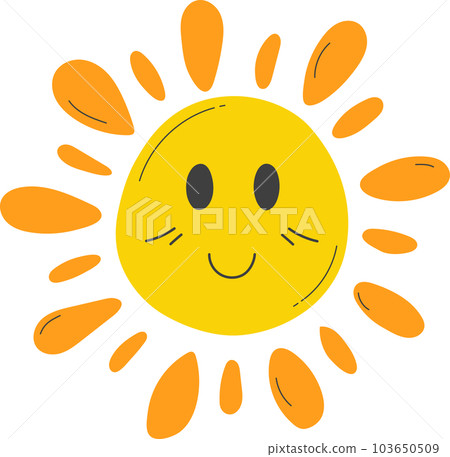 Cute Sun with sunshine. Isolated illustration on transparent background. Cute Sun with sunshine. Isolated illustration on transparent background. 103650509