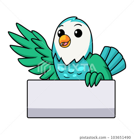 Cute blue turquoise bird cartoon waving hand 103651490