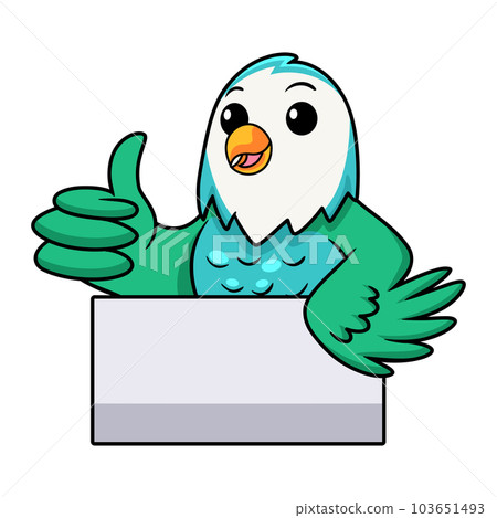 Cute blue turquoise bird cartoon giving thumb up 103651493