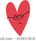 Heart symbol with sad face in glasses inside  103651819