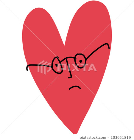 Heart symbol with sad face in glasses inside Heart symbol with sad face in glasses inside 103651819