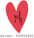 Heart symbol with notes and treble clef inside 103651820