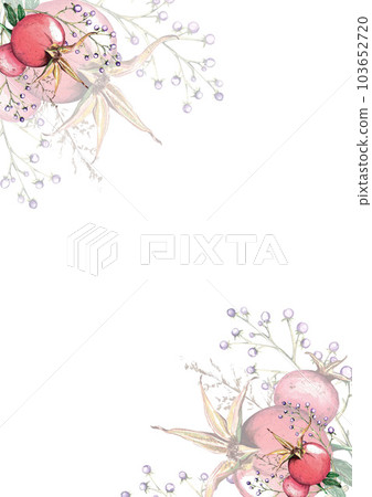 a set of watercolor elements. Forest birds, flowers, juniper, rose hips for postcards and design 103652720