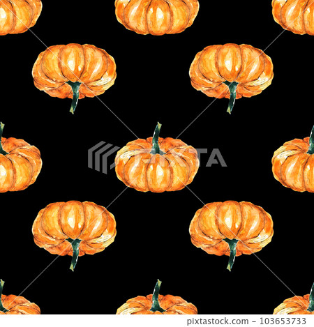 Vegetable - Pumpkin. Watercolor seamless pattern on a dark background. Can be used for textile design, paper products 103653733