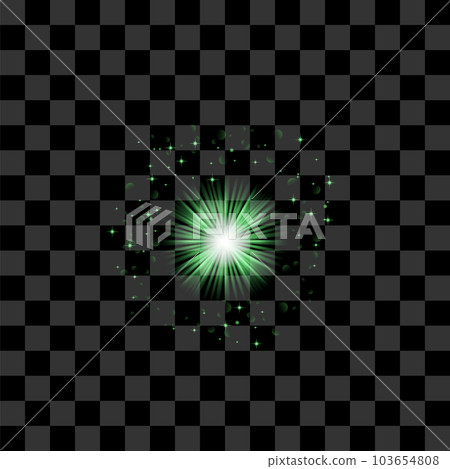 Vector Green Light Effect Set on Checkered Background. Water Transparent Flow. Glow Light of Star 103654808