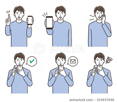 Men in casual clothes Set of poses with smartphones Men in casual clothes Set of poses with smartphones 103655046