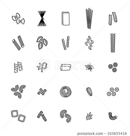 Set of pasta icon. Different types of pasta. Vector illustration Set of pasta icon. Different types of pasta. Vector illustration 103655416