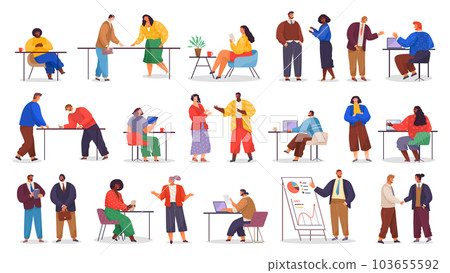 Office workers. Co-workers. Colleagues discuss project teamwork. Office staff work and communication 103655592