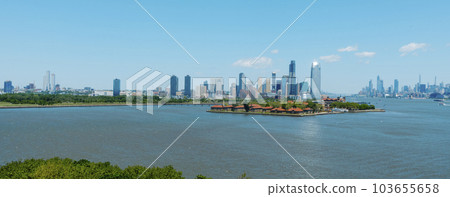 Ellis Island, Jersey City and NYC, banner format 103655658