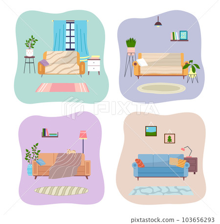 Set of illustrations on the theme of apartment layout. Living room sofa vector illustration Set of illustrations on the theme of apartment layout. Living room sofa vector illustration 103656293