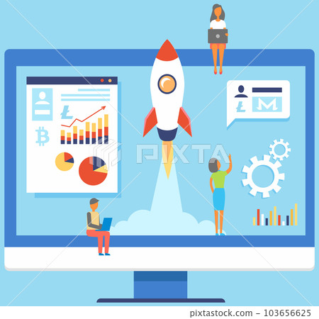 Cryptocurrency earnings. Web banner of blockchain technology, new start up with financial innovation 103656625
