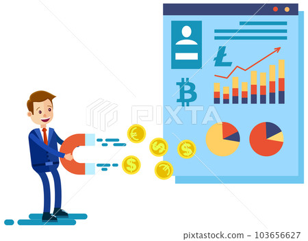 Cryptocurrency and blockchain composition with man analyst and manager working on crypto start up Cryptocurrency and blockchain composition with man analyst and manager working on crypto start up 103656627