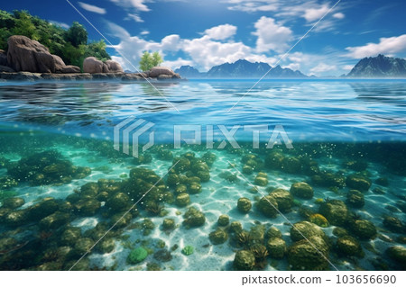 View under and above sea clear water, generative ai 103656690