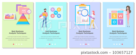 Set of illustrations on the topic of people studying the best business analysis techniques Set of illustrations on the topic of people studying the best business analysis techniques 103657127