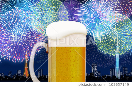 Beer fireworks display background material 103657149