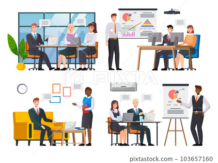 Office workers. Co-workers. Colleagues discuss project teamwork. Office staff work and communication Office workers. Co-workers. Colleagues discuss project teamwork. Office staff work and communication 103657160