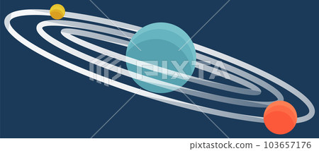 Cartoon fantastic planet on dark blue space background. Saturn made of gases with ring of ice Cartoon fantastic planet on dark blue space background. Saturn made of gases with ring of ice 103657176
