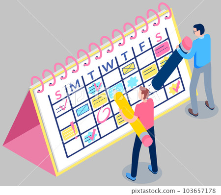 Business planning concept. Agenda reminder vector illustration. Group of employee write schedule 103657178