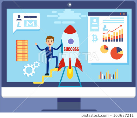 Businessman is successful in financial investment. New start up with innovative monetary system Businessman is successful in financial investment. New start up with innovative monetary system 103657211