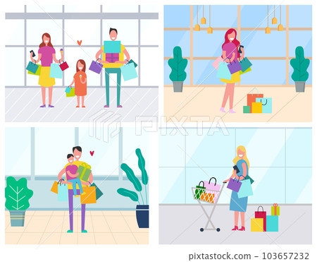 People Shopping in Supermarket, Bags and Presents People Shopping in Supermarket, Bags and Presents 103657232
