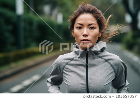 年輕的健身影響者在早上跑步 AI 生成的圖像 103657357