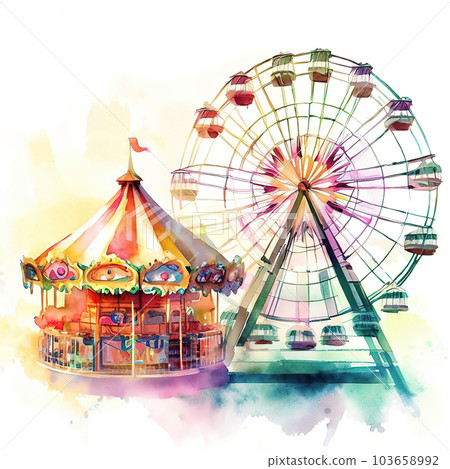 mix of ferris wheel and merry-go-round,illustration style mix of ferris wheel and merry-go-round,illustration style 103658992