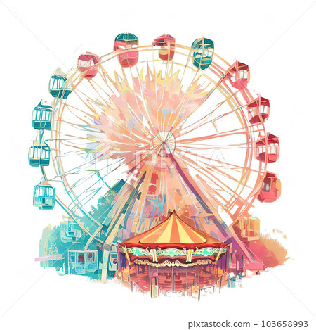 mix of ferris wheel and merry-go-round,illustration style mix of ferris wheel and merry-go-round,illustration style 103658993
