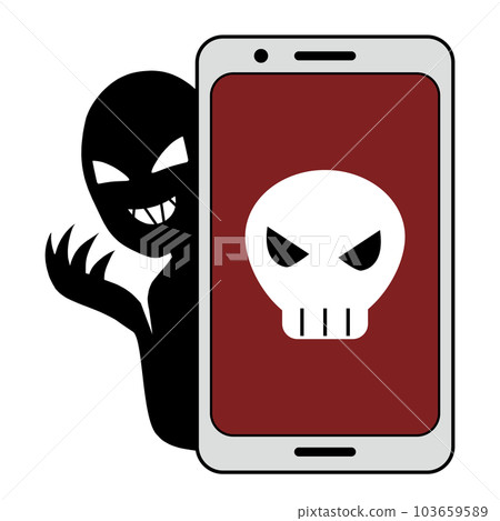 智能手機屏幕上有骷髏標記的人和反派形象的插圖素材 智能手機屏幕上有骷髏標記的人和反派形象的插圖素材 103659589