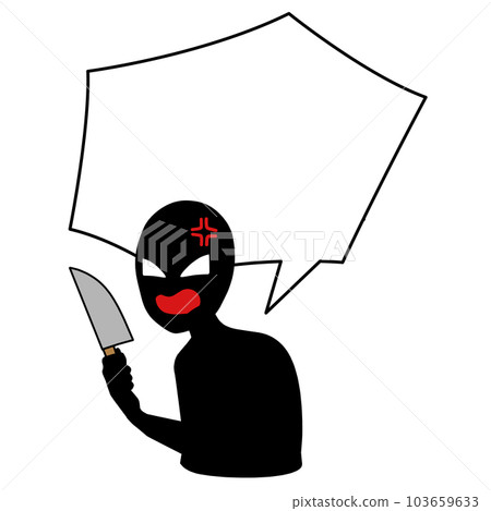Illustration material of a criminal with a kitchen knife and a speech bubble 103659633