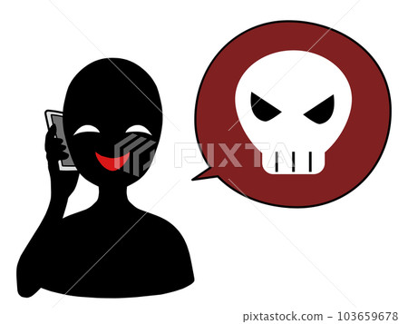 Illustration of a villain image person with a smartphone that speaks maliciously Illustration of a villain image person with a smartphone that speaks maliciously 103659678