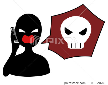 Illustration of a villain image person with a smartphone that speaks maliciously 103659680