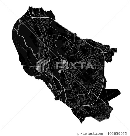 Oxford city black map, England, the United Kingdom. Detailed administrative map with roads and railways, parks and and rivers. Oxford city black map, England, the United Kingdom. Detailed administrative map with roads and railways, parks and and rivers. 103659955