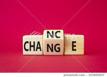 Build your brand symbol. Wooden cubes with words Chance and Change. Beautiful red background. Chance and Change and business concept. Copy space 103660047