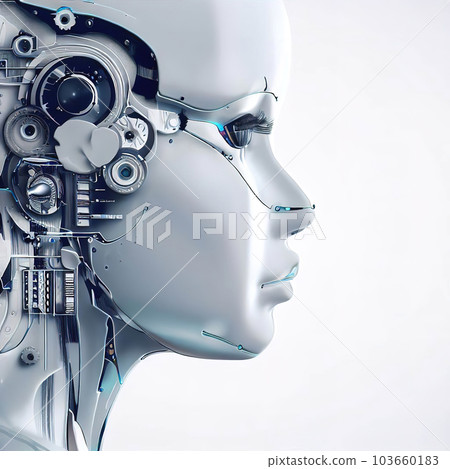 female mannequin face, about, graphical abstract, white background, a sci fi cyborg  103660183