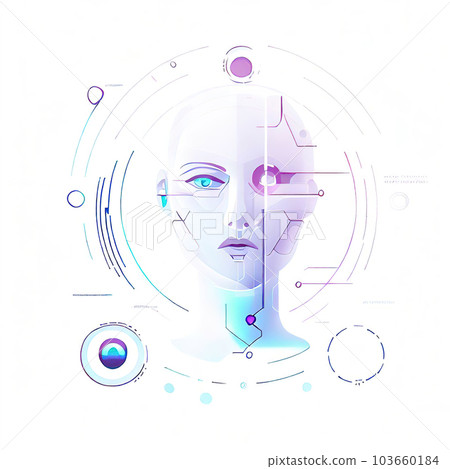 female mannequin face, about, graphical abstract, white background, a sci fi cyborg  103660184