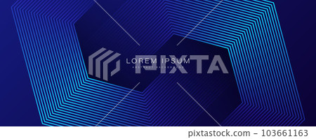 Abstract blue glowing geometric lines on dark blue background. Modern shiny blue hexagon lines pattern. Geometric stripe line art design. Technology futuristic concept. Vector illustration Abstract blue glowing geometric lines on dark blue background. Modern shiny blue hexagon lines pattern. Geometric stripe line art design. Technology futuristic concept. Vector illustration 103661163