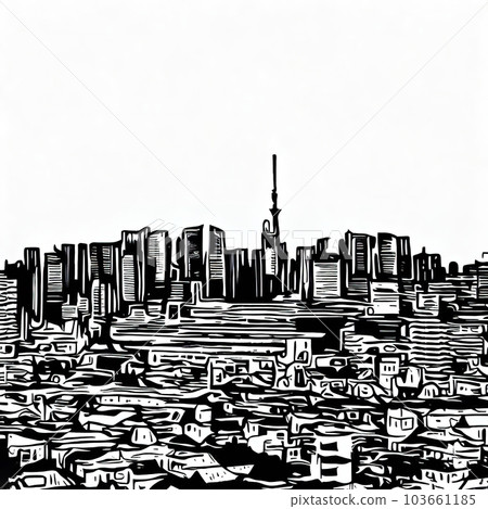 urban city skyline,thick black lines style cooloring , black and white COPY SPACE urban city skyline,thick black lines style cooloring , black and white COPY SPACE 103661185