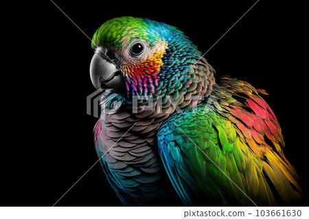 Image of colorful parrot. Pet. Animal. Bird. Illustration. Generative AI. 103661630