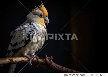 Cockatiel parrot on a branch on nature background. Birds. Wildlife Animals. Illustration, generative AI. Cockatiel parrot on a branch on nature background. Birds. Wildlife Animals. Illustration, generative AI. 103661635