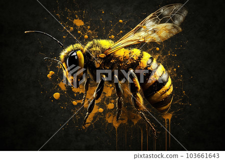 Image of black yellow wasp. Insect. Illustration, generative AI. Image of black yellow wasp. Insect. Illustration, generative AI. 103661643