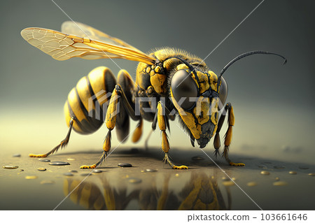 Image of black yellow wasp. Insect. Illustration, generative AI. Image of black yellow wasp. Insect. Illustration, generative AI. 103661646